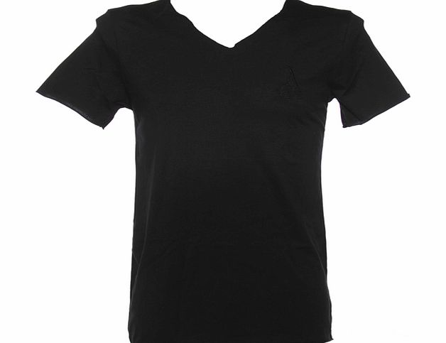 Amplified Vintage Mens Black Raw Edge V Neck T-Shirt from