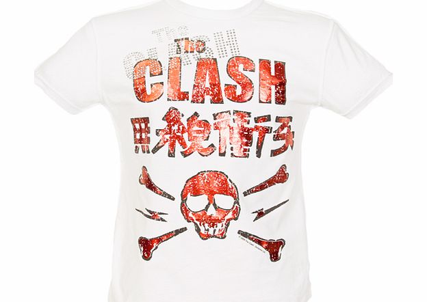 Amplified Vintage Mens Diamante Red Clash Skull White T-Shirt