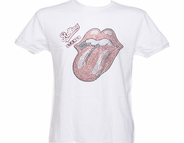 Amplified Vintage Mens Diamante Rolling Stones Tongue White