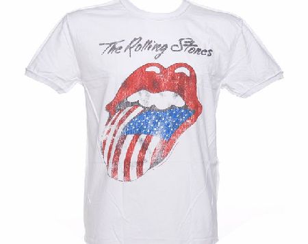 Amplified Vintage Mens Rolling Stones US Tongue White T-Shirt