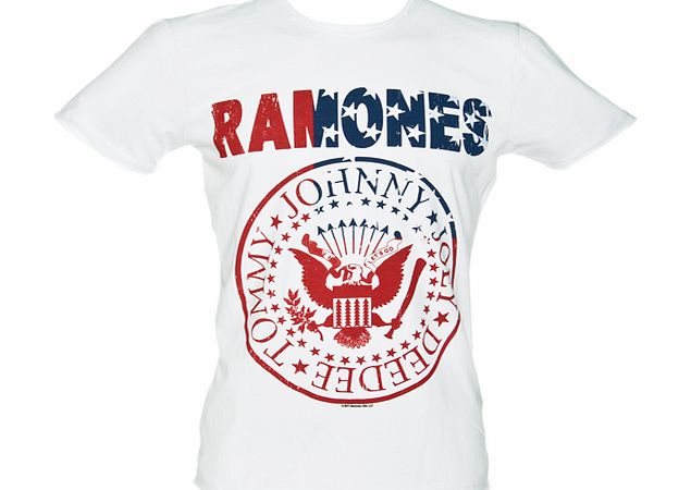 Mens White Ramones USA Flag Logo T-Shirt