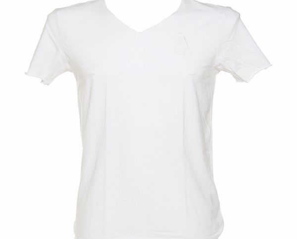 Amplified Vintage Mens White Raw Edge V Neck T-Shirt from