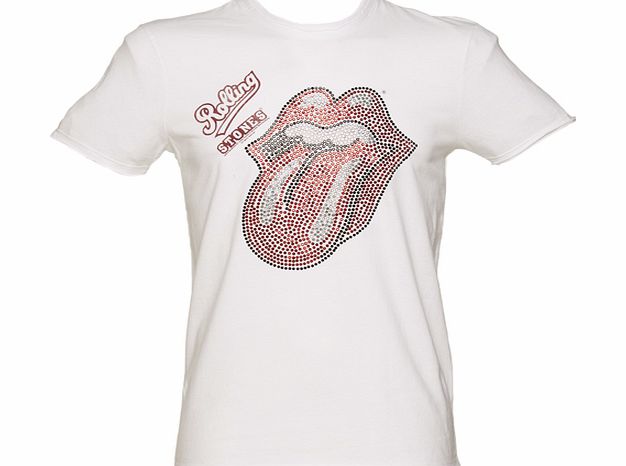 Amplified Vintage Mens White Rolling Stones Diamante Tongue