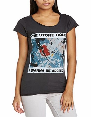 Amplified Womens Roses Wanna Be Adored Crew Short Sleeve T-Shirt, Grey (Charcoal), Size 8 (Manufacturer Size:Small)