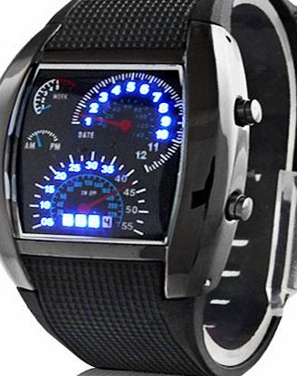 AMPM24 Blue LED Light Aviation Pilot Speedometer Dash Mens Binary Digital Wrist Watch