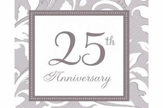 Amscan 25th Silver Wedding Anniversary Luncheon Napkins - Pack of 16