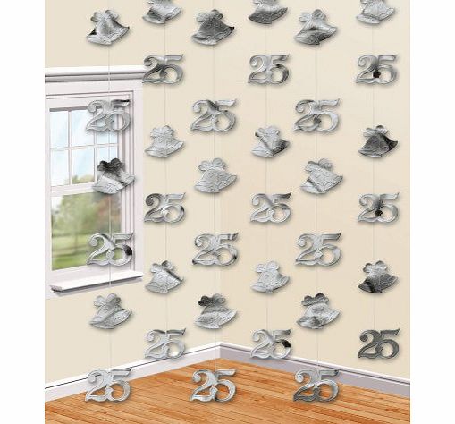 Amscan International Silver Anniversary Hanging String Decorations, Pack of 6