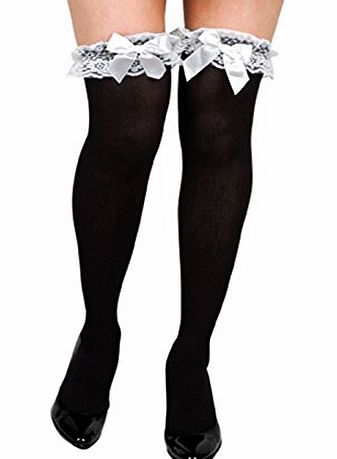 Amscan Ladies Womens Sexy Thigh High Hold up Stockings with White Lace and Bows Nylon High Quality Lingerie Bedroom accessories
