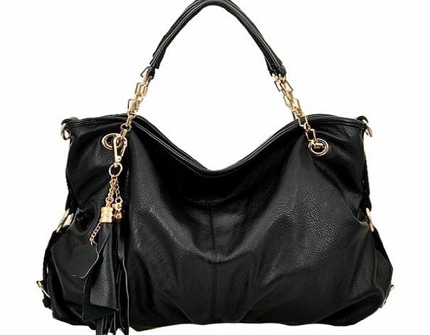 ANDI ROSE Fashion Ladies Hobo Tassel Pendant Designer Shoulder Bags Tote Handbags (Black)