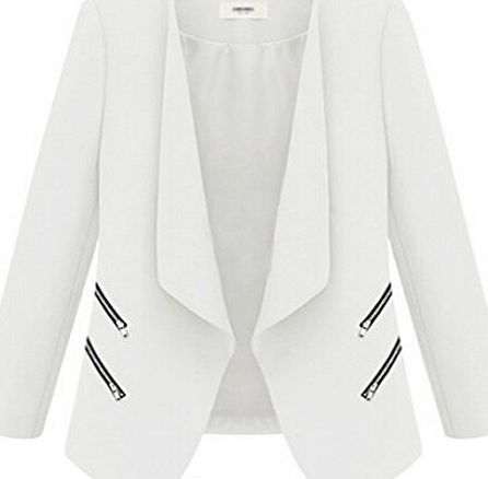 ANDI ROSE Fashion Ladies Womens Slim Suit Long Sleeve Solid Color Blazer Coat Jacket (M, White)