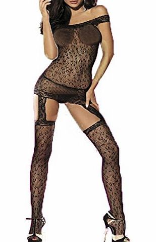 ANDI ROSE Sexy Lingerie Lace Mesh Sheer Crotchless Body Stockings Black (Black 3)