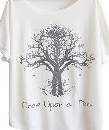 ANDI ROSE Womens Tee Short Sleeve Loose Printing White Funny T Shirts T-Shirt (Tree print)