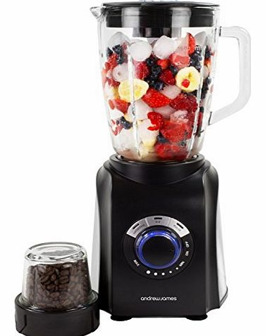 Andrew James Black Deluxe Glass Jug Blender And Grinder With Smoothie Maker And Ice Crusher Functions, 1.5 Litre