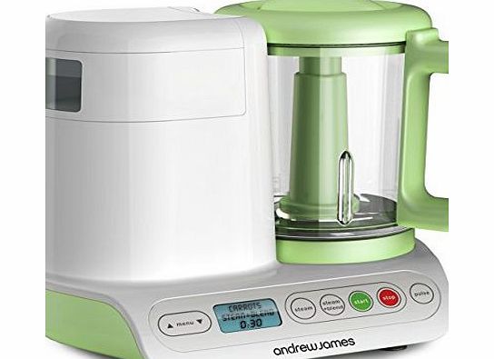 Andrew James Digital Baby Food Maker In Light Green - 2 Year Warranty - 2 in 1 Compact Blender And Steamer To Cook And Puree Food