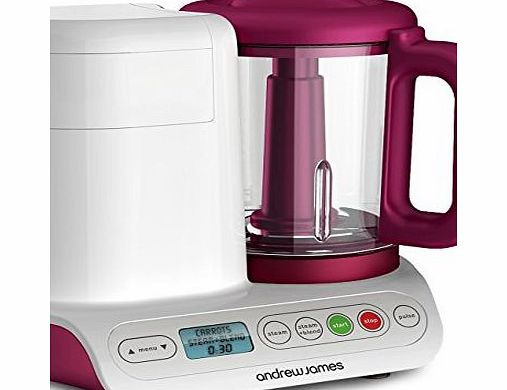 Andrew James Digital Baby Food Maker In Raspberry Pink - 2 Year Warranty - 2 in 1 Compact Blender And Steamer To Cook And Puree Food