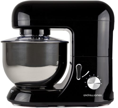 Andrew James Electric Food Stand Mixer In Stunning Black, Includes 2 Year Warranty, Splash Guard, 5.2 Litre Bowl, Spatula And 128 Page Food Mixer Cookbook