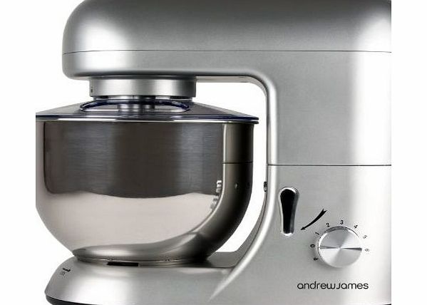 Andrew James Electric Food Stand Mixer In Stunning Silver, Includes 2 Year Warranty, Splash Guard, 5.2 Litre Bowl
