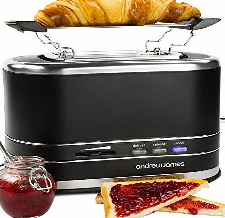 Andrew James Matt Black 2 Slice Toaster With Bagel Warming Rack, Includes Illuminated Defrost, Reheat And Cancel Function Buttons, Temperature Control And 2 Year Warranty