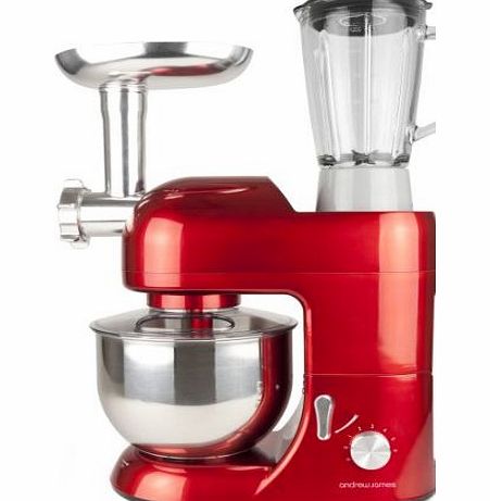 Andrew James Multifunctional Red 5.2 Food Mixer With Meat Grinder And 1.5 Litre Blender Attachments - Includes 2 Year Warranty And Recipe Book