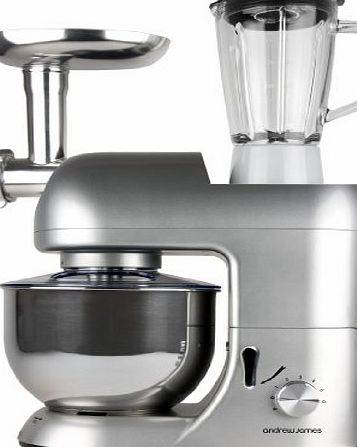 Andrew James Multifunctional Silver 5.2L Food Mixer With 2 Year Warranty, Meat Grinder And 1.5 Litre Blender Attachments