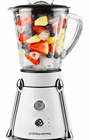 White Retro Style Premium Glass Jug Blender With Pulse Function And Ice Crushing Capability