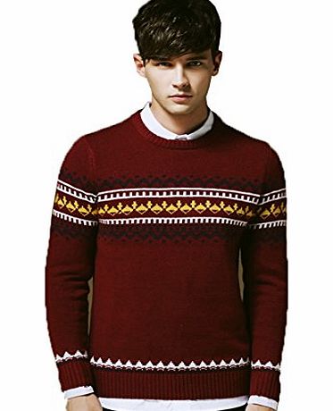 Andux Men Sweater Winter Rhombus Pullover Round Neck Cardigan SS/MY-01 Red (M, Red)