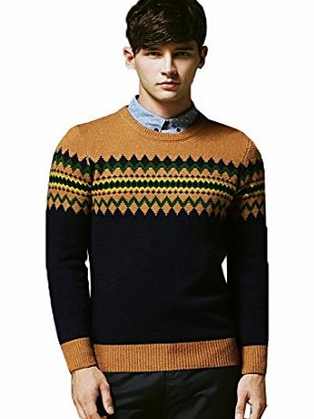 Andux Mens Casual Round Neck Knitting Tops Solids Pullover Sweaters Cardigan SS/MY-03 (L, Blue/yellow)
