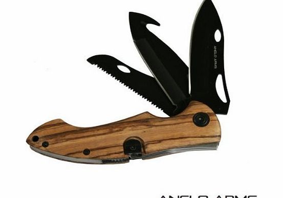Anglo Arms Multi Tool With 3 Blades Wood affect handle For Fishing Hunting Or Camping