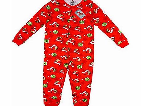 Boys Angry Birds Xmas Onesie Popper Sleepsuit Red Christmas Pyjamas sizes from 5 to 12 Years