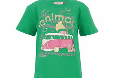 Girls Animal Dabbs Crew Printed T-Shirt. Kelly