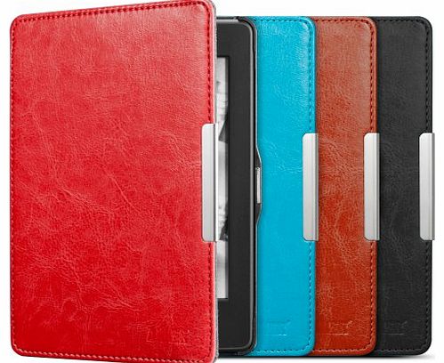 Synthetic Leather Case Cover for Kindle Paperwhite with Magnetic Auto Sleep Wake Function for New 2014 2013 2012 Amazon Kindle Paperwhite 6`` 3G / Wi-Fi + 3G - Simple & Lightweight - Red [Li