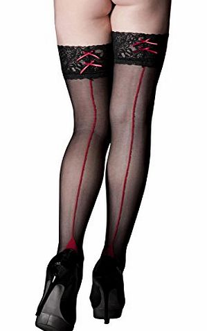 Ann Summers Womens Lace Top Seamed Hold Ups Black/Red Sexy Stockings Underwear