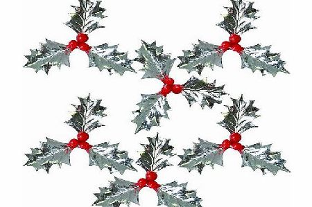 Anniversary House : Silver Triple Holly Cake Decoration (Set of 6)