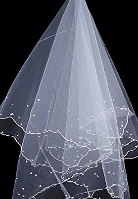 Anself Fashionable Bridal Veil One Layer Simple White Tulle Bead Edge Veil for Bride Bride Wedding Accessory
