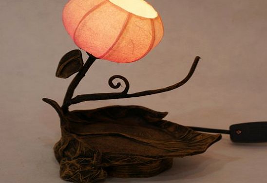 Mulberry Rice Paper Ball Handmade Twig Leaf Design Art Shade Red Round Globe Lantern Brown Asian Oriental Decorative Accent Home Decor Bedside Rustic Bedroom Mini Table Desk Lamp