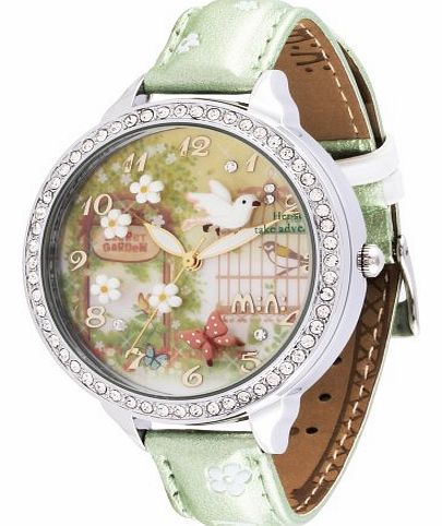 Oh My Lady* Green Innovative 3D Miniature, Flowers, Butterflies, Birds, Secret Garden Themed High Qaulity Waterproof Watch with GENUINE LEATHER Strap & Delicate Handcraft Clay Art - Gift Boxed