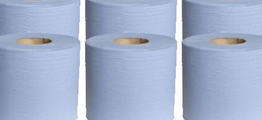 AP Automotive 6 x Blue Paper Rolls - 2 Ply Embossed Centre Feed - Hand Towel - 130 Metre