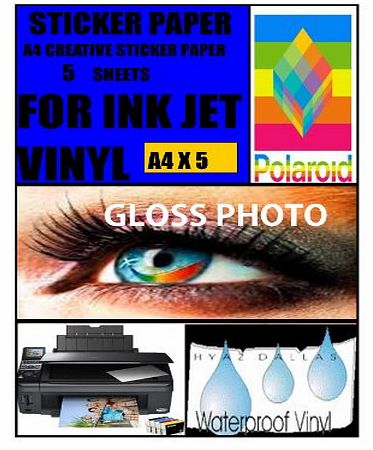 Apl Chemicals 5 GLOSS WHITE A4 INKJET SELF ADHESIVE STICKERS PHOTO QUALITY VINYL COATED