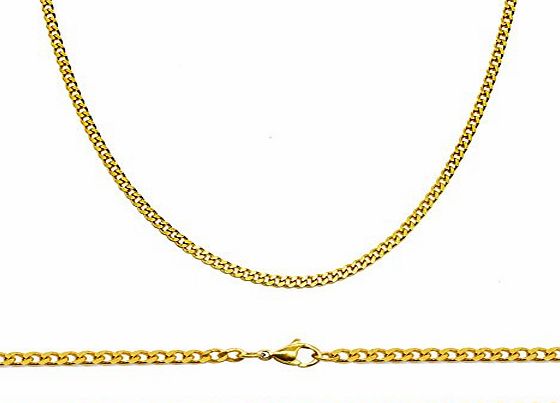 Aplstar Solid Gold Curb Chain Necklace 2mm thick 18ct Real Gold Plated Size: 16 18 20 22 24 inch/40 45 50 55 60 cm (75.00)
