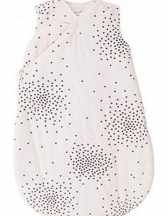 Cream baby sleeping bag - black dots `12 months
