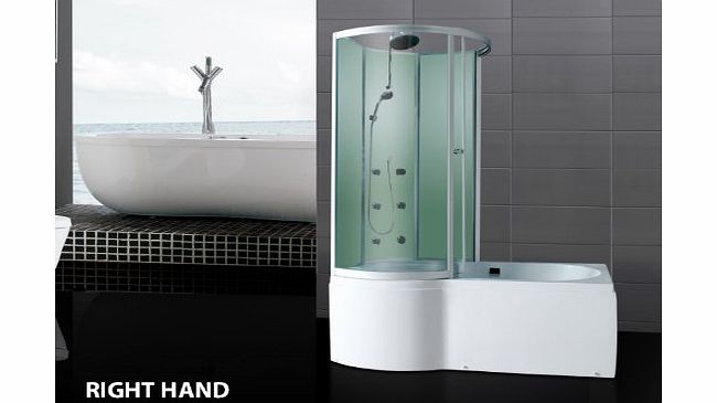 Aquaplus P Shaped Shower Bath Screen Enclosure With Panels amp; Massage Jets