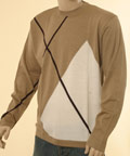 Aquascutum Mens Camel & Cream with Dark Brown Stripe Wool Sweater