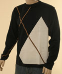 Mens Navy & Cream with Brown Stripe Fine Knit Wool Sweater