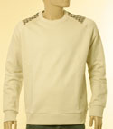 Mens Stone Cotton Sweatshirt with Check Shoulder Panels