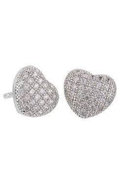 Silver Cubic Zirconia Small Heart Earrings
