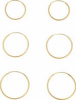 9ct Gold Hoop Earrings - Set of 3