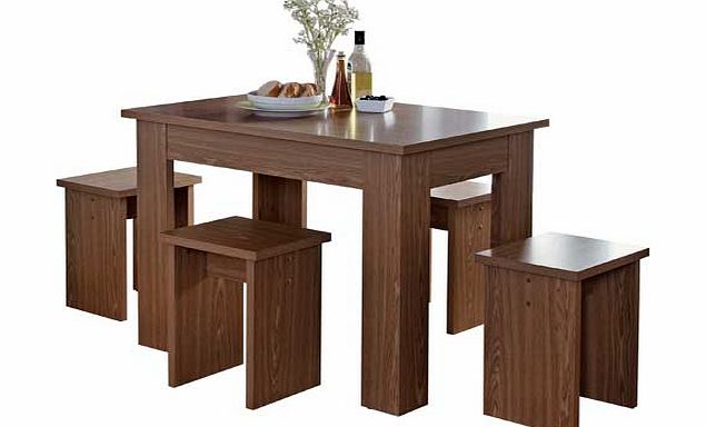 Legia Walnut Space Saver Dining Table and 4 Stools