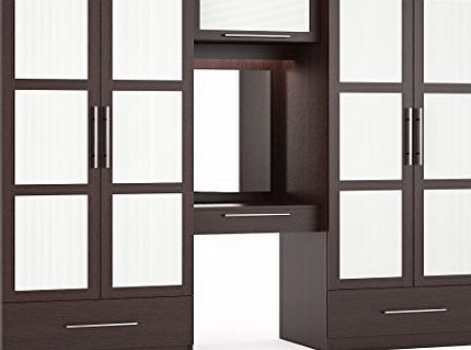 Marbella Bedroom Furniture - Large Wardrobe Fitment with 4 Doors, Chest of Drawers, Overhead Storage, Mirror (Wenge)