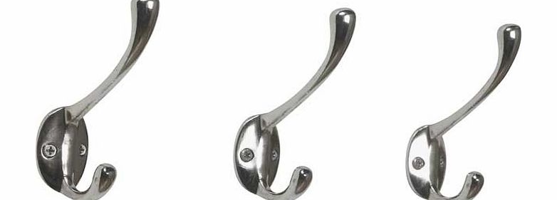 Argos Set of 3 Double 12cm Hooks - Chrome