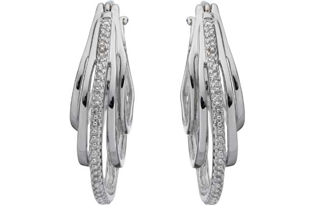 Sterling Silver Diamond Creole Earrings